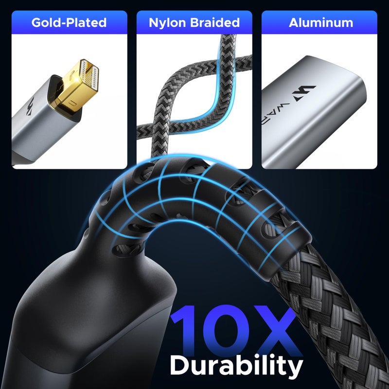 Warrky محول وركي 4K Mini DisplayPort إلى HDMI، [UHD، قابس مطلي بالذهب، علبة ألمنيوم، نحيف جداً] محول Thunderbolt إلى HDMI متوافق مع MacBook Air/Pro، Surface Pro/Dock، شاشة/بروجيكتور - Image 3
